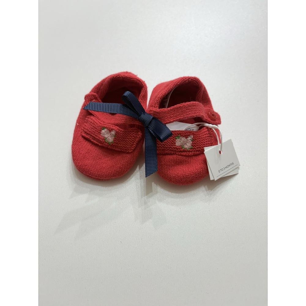 NWT Janie & Jack Sz 0- 3‎ Months Red Floral Fabric Booties